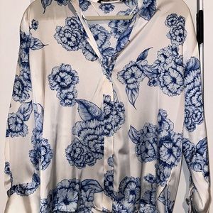 **Never Worn** ZARA blue and white satin blouse